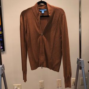 White + Warren Orange Zip-Up Sweater